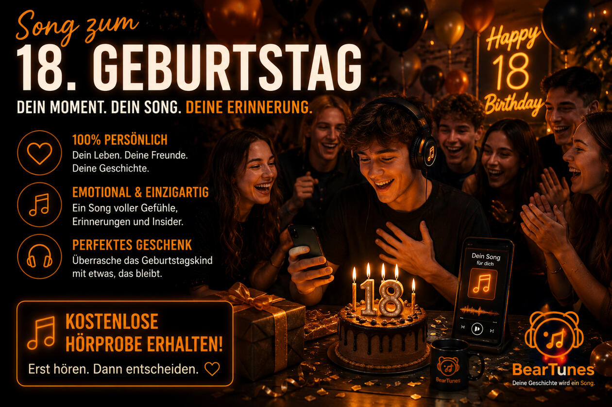 Der 18. Geburtstag ist ein ganz besonderer Meilenstein. Ein neuer Lebensabschnitt beginnt, voller Freiheit, Träume und unvergesslicher Momente. Mit einem persönlichen Geburtstagssong verschenkst du nicht einfach nur Musik, sondern Erinnerungen, Gefühle und